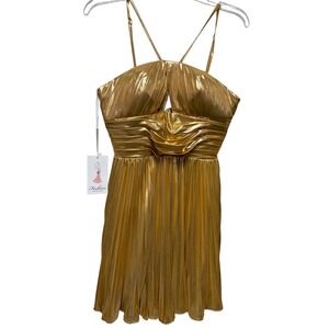 Fashion Class and Fashion Metallic Gold Pleated Mini Dress Size 4‎ NWT 3372222